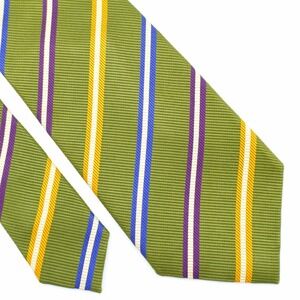 JZ Richards Green Striped Purple Yellow Blue Woven Wide Silk Cotton Tie Hand Mad